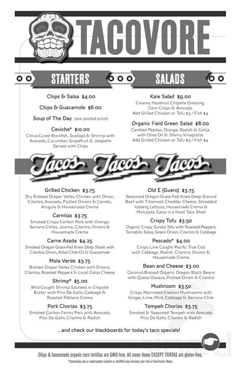 tacovore eugene|Menu for Tacovore in Eugene, OR .